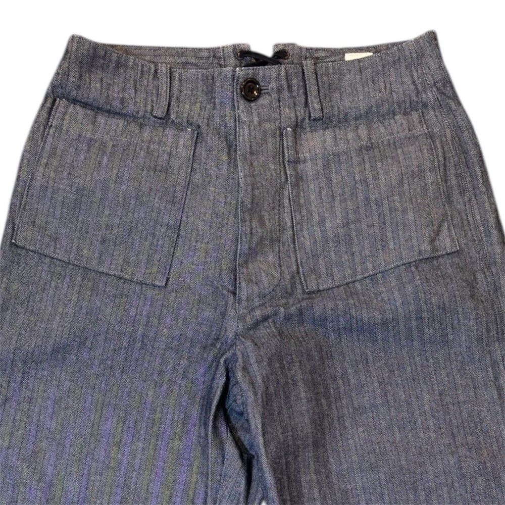 Jipijapa Japan Pants Size 2 Blue Herringbone Button High Rise Lace Up Back - Picture 4 of 8